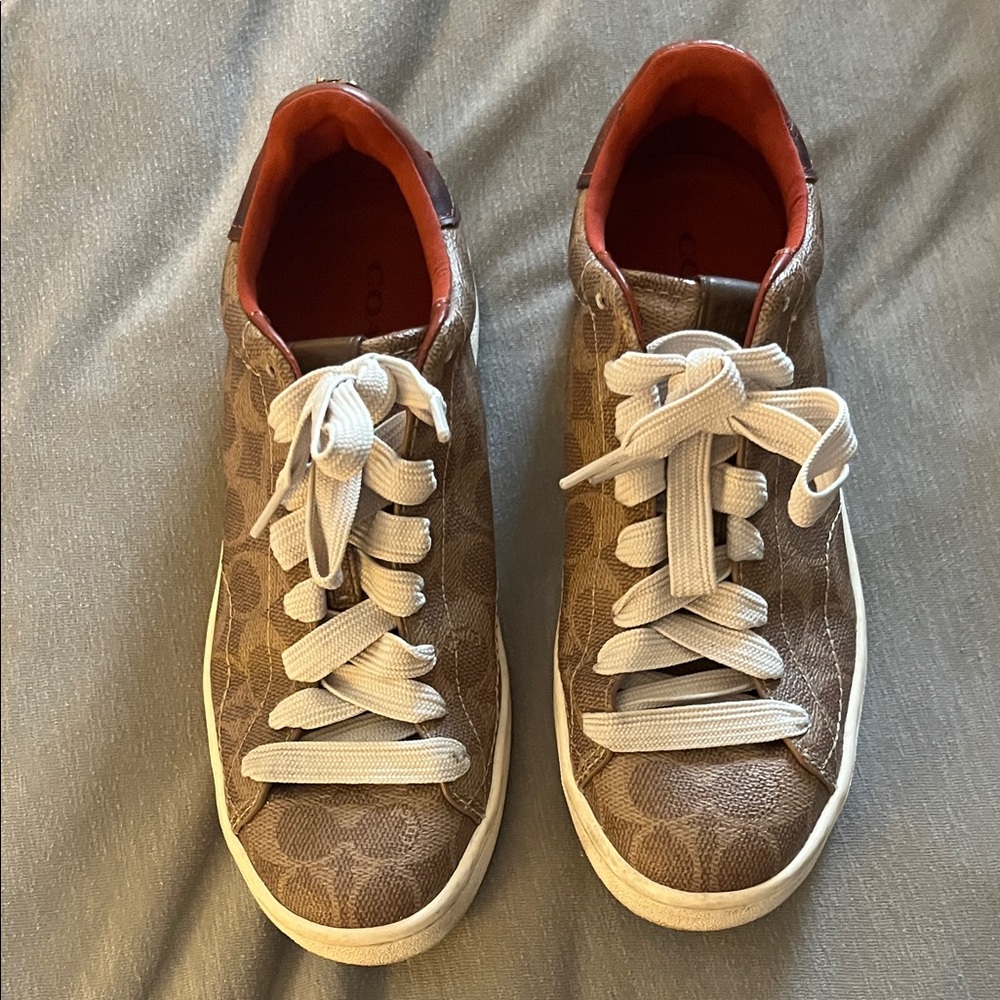 Coach Brown Orange and White Sneakers with 2 sets of laces